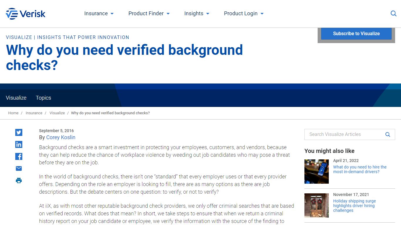 Why do you need verified background checks? | Visualize | Verisk